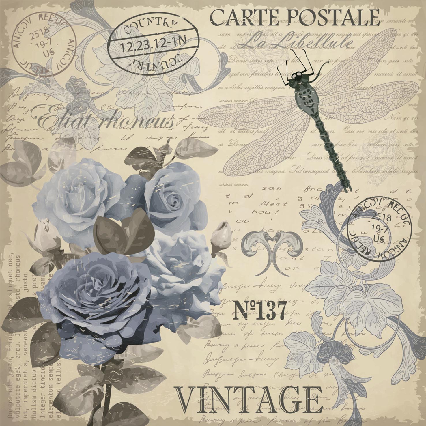 Cart Postal Roses
