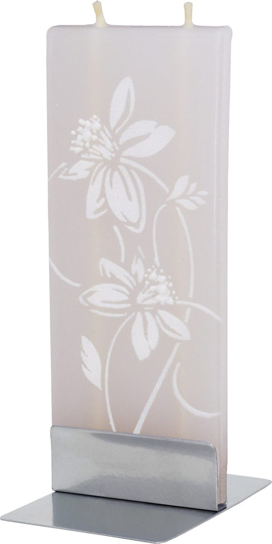 Abstract White Flower Flat Candle
