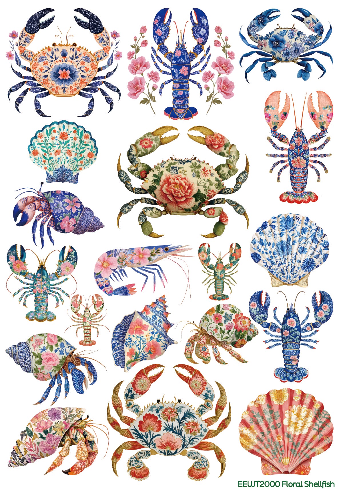 Floral Shellfish - Wet Transfer Decals
