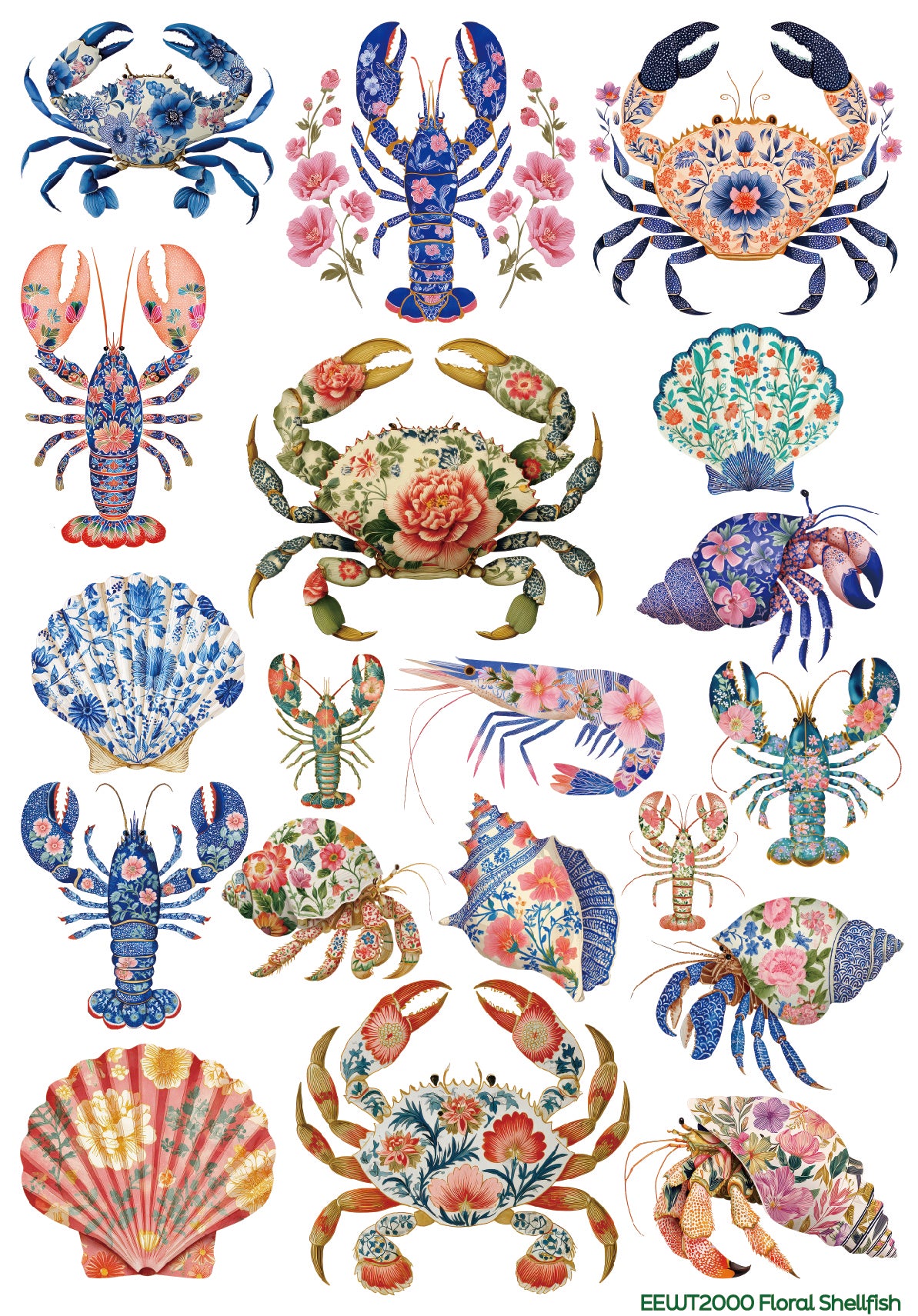 Floral Shellfish - Wet Transfer Decals