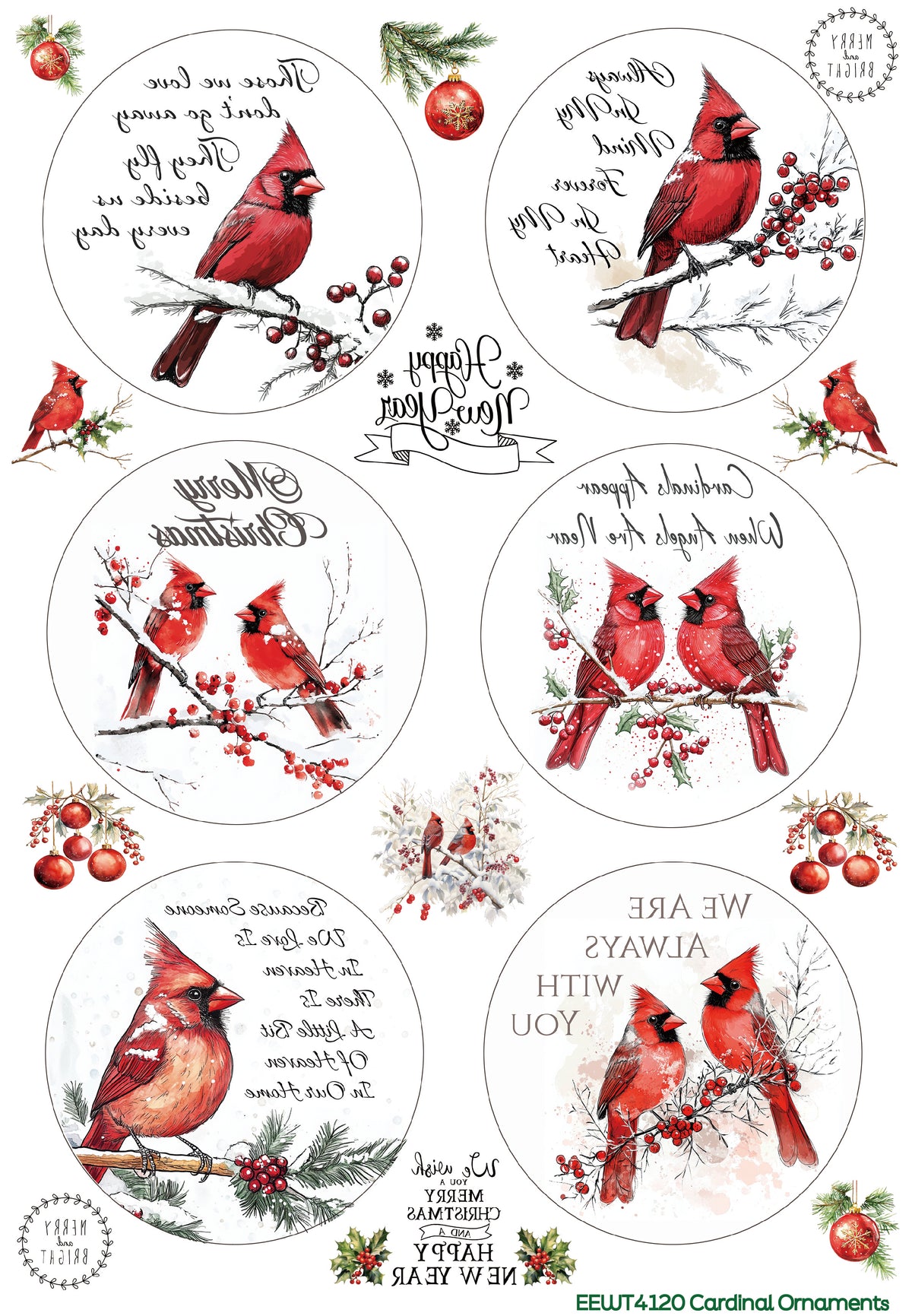 Cardinal Ornaments - Wet Transfer
