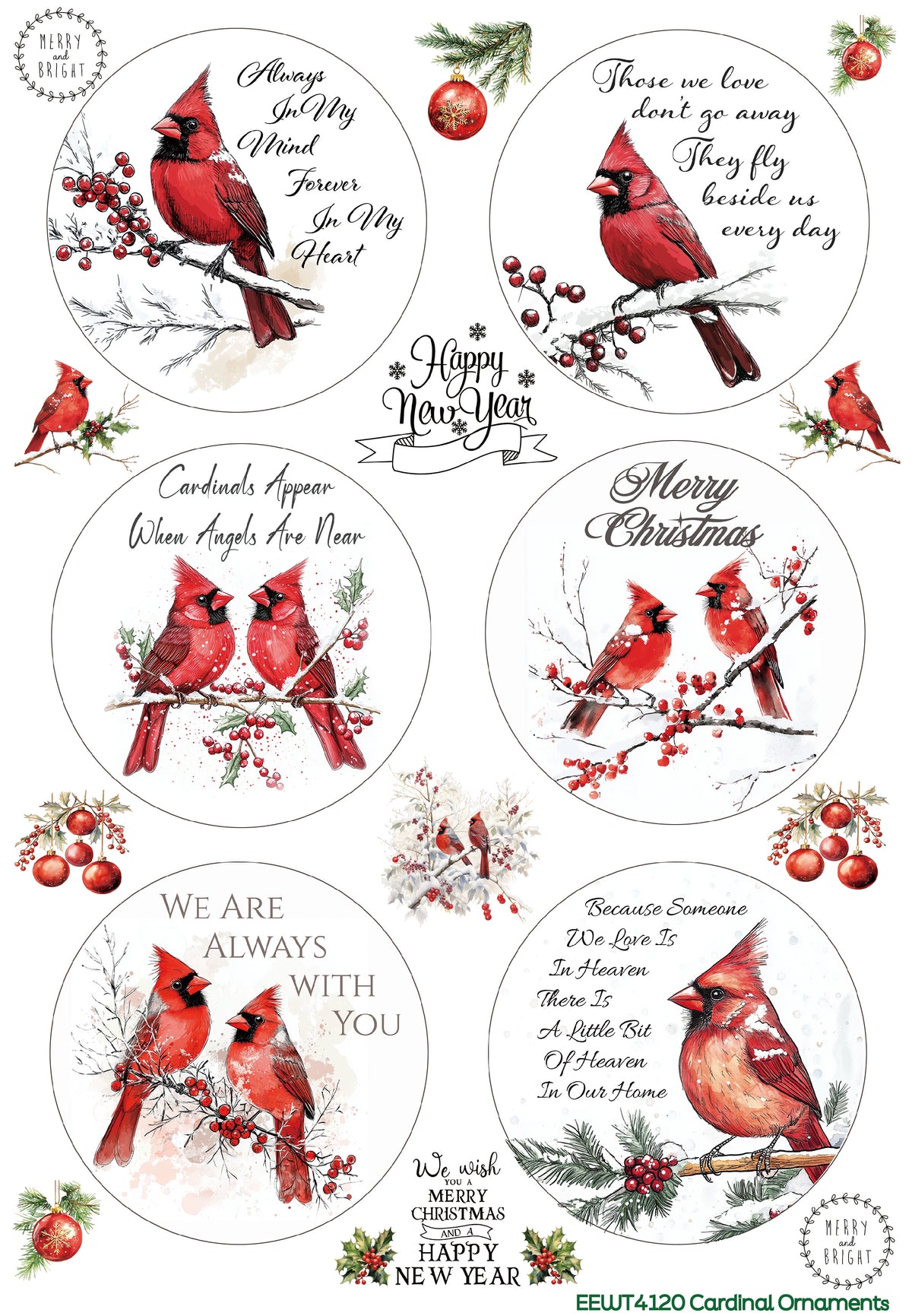 Cardinal Ornaments - Wet Transfer