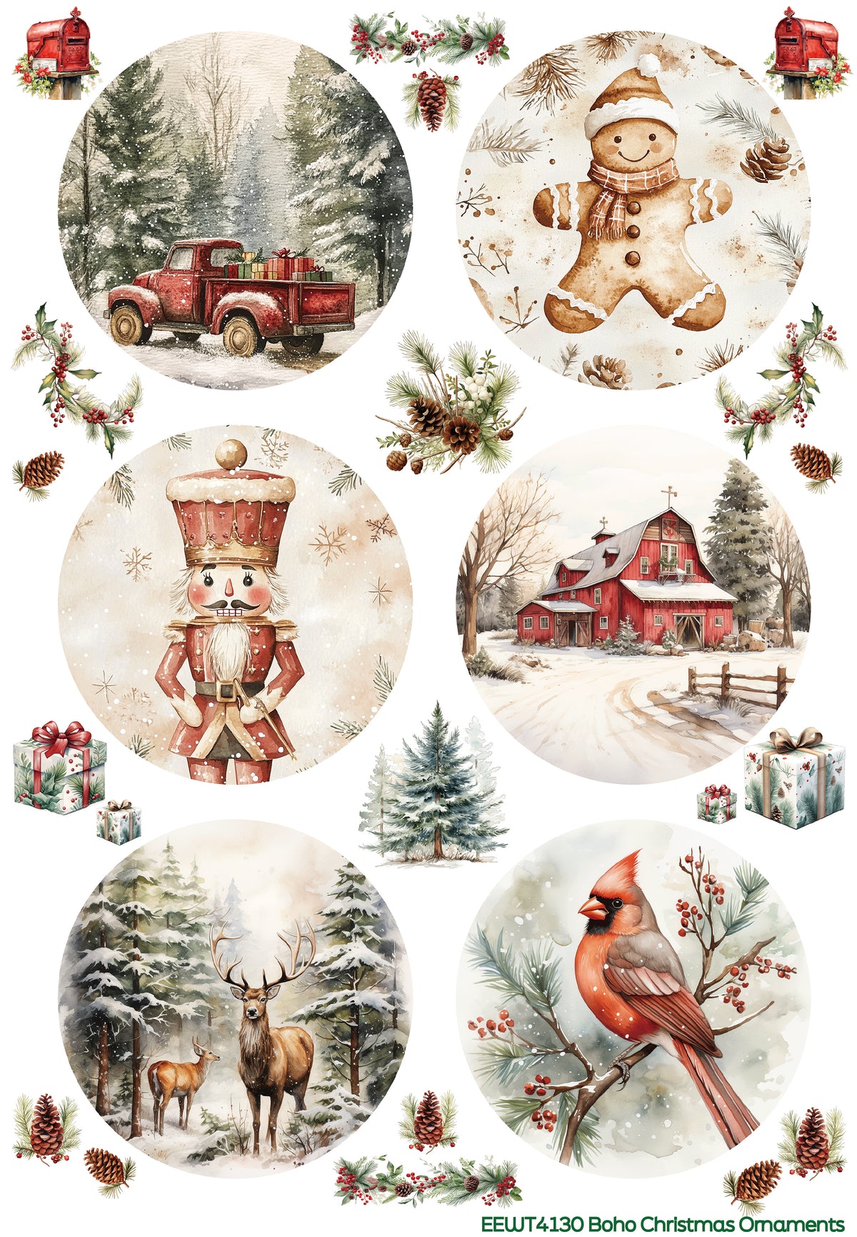 Boho Christmas Ornaments - Wet Transfer