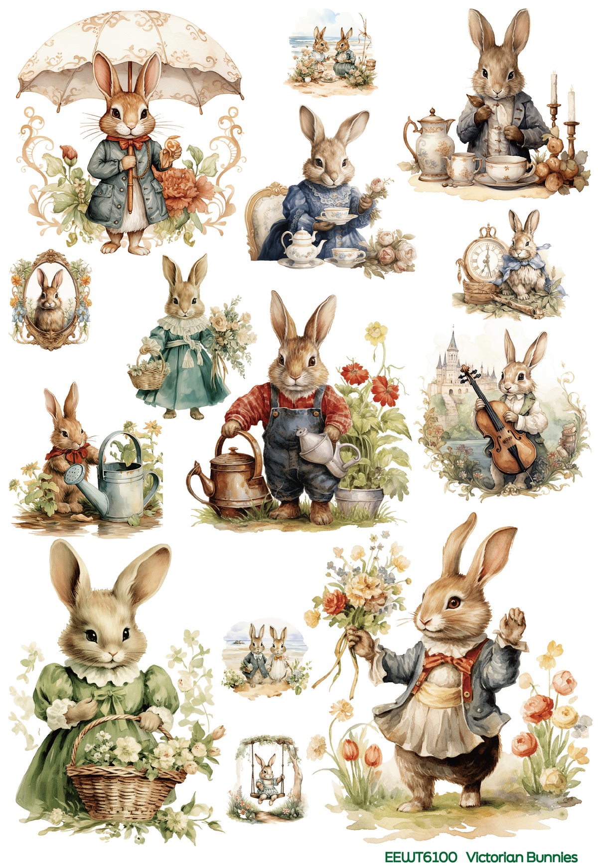 Victorian Bunnies - Wet Transfer