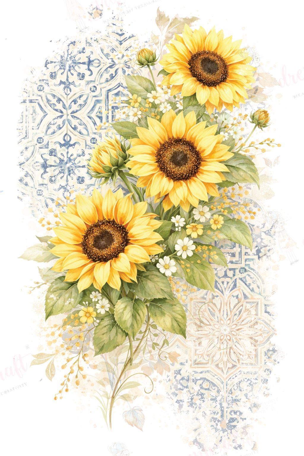 Sunflowers on Blue - Mini Wet Transfer Decal