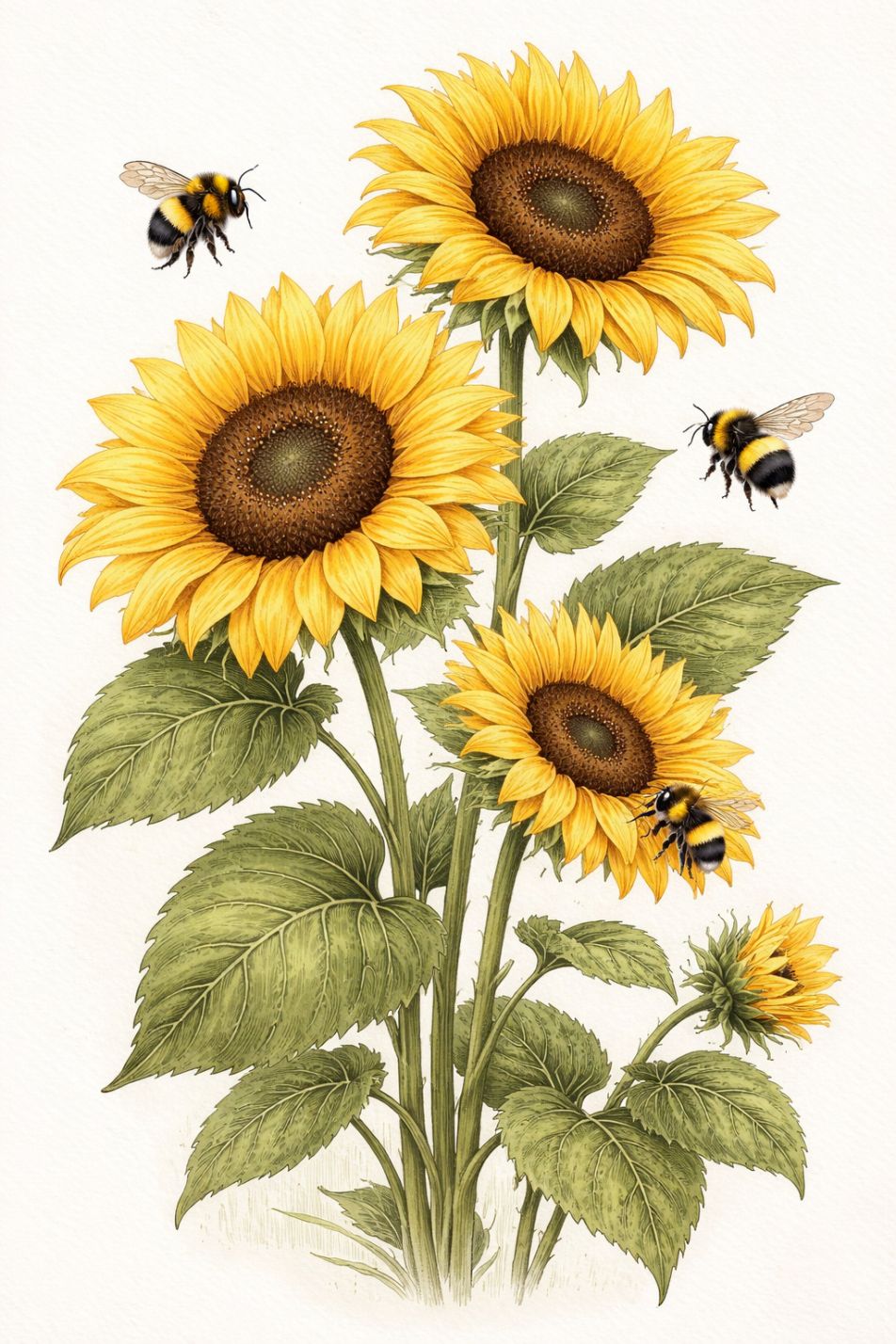 Sunflowers with Bees - Mini Wet Transfer Decal