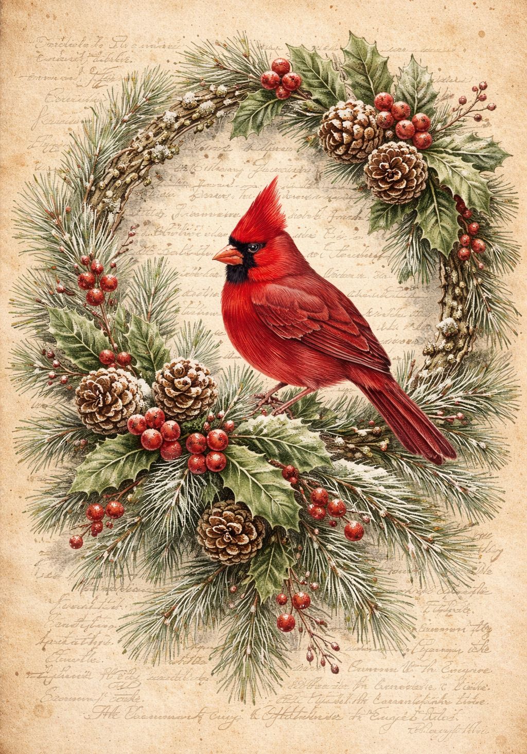 Cardinal Wreath - Mini Wet Transfer