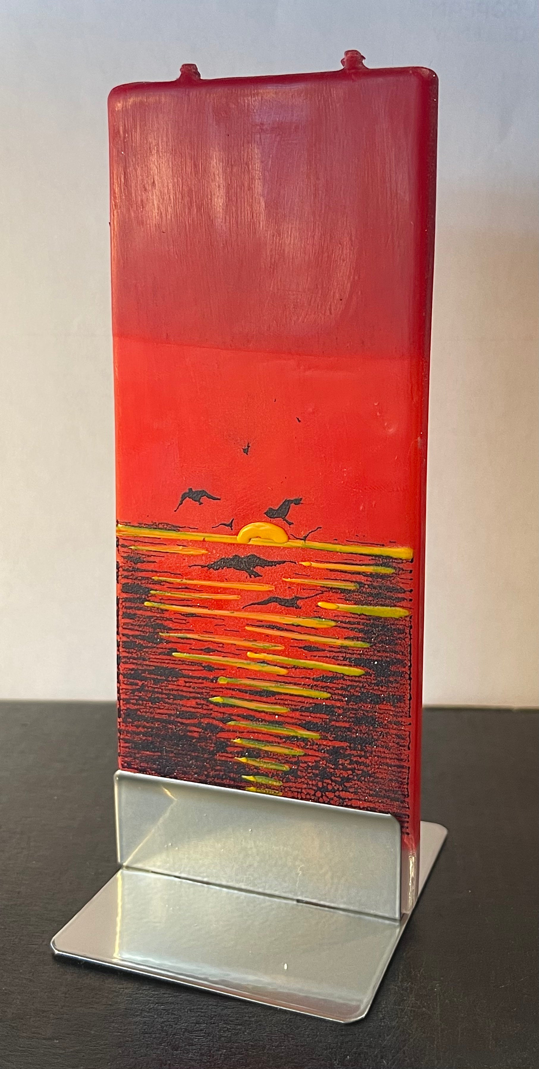 Red Sunset with Birds Flat Candle