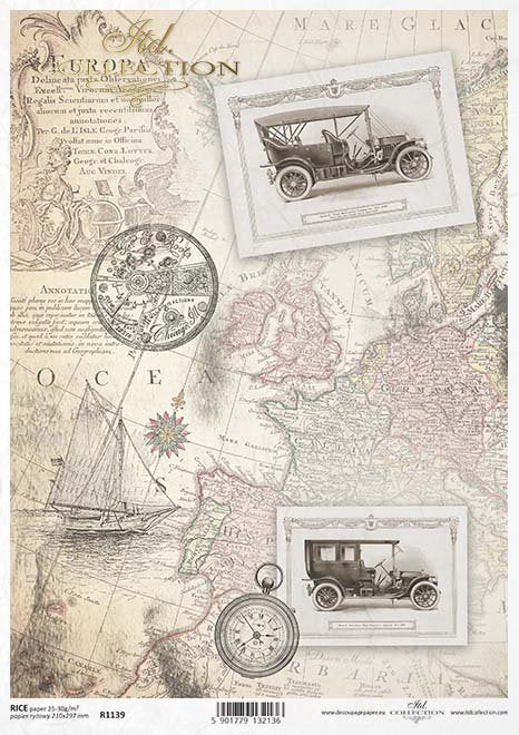 Classic Cars on a Map Rice Paper
