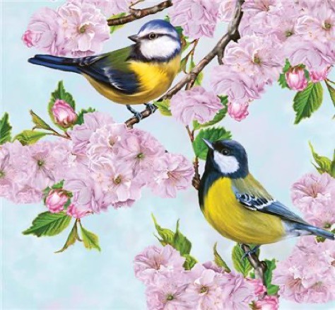 Yellow Tits on Cherry Blossom Luncheon Napkins