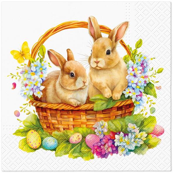 Bunnies in Basket 20 Lunch Napkins