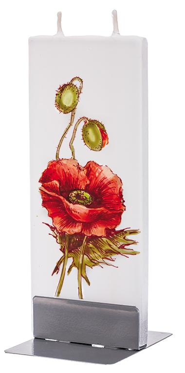 Red Poppy with Buds Flat Candle