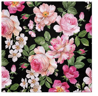 Roses Glory on Black Luncheon Napkins