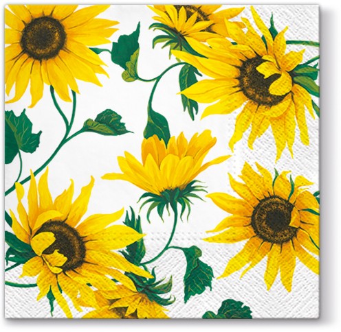 Sunflowers on White Cocktail Napkins | European Excellency