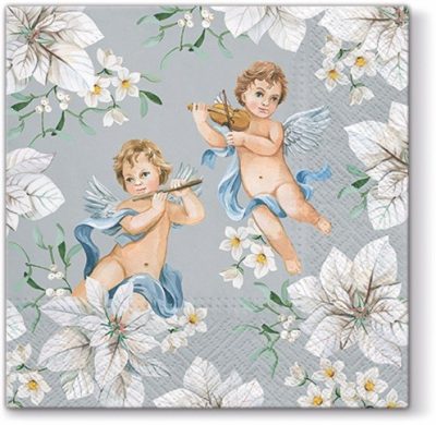 Angels in Flowers Silver Luncheon Napkins