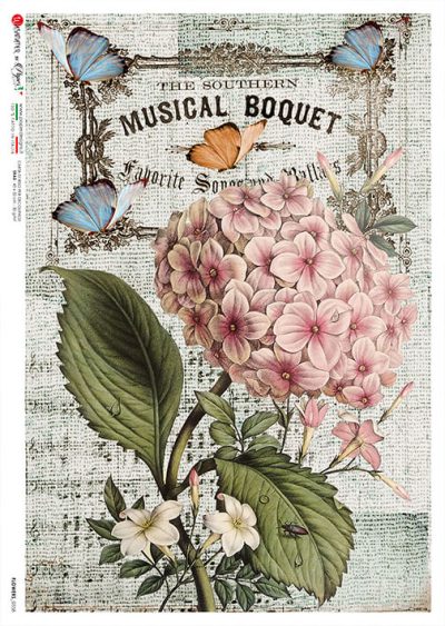 Pink Heirloom / Hydrangea on Music Notes Rice Paper