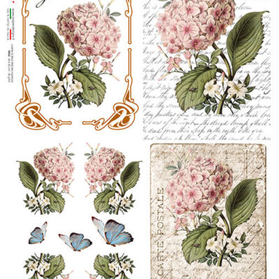 Pink Heirloom / Hydrangea on Music Notes Rice Paper (4 images on 1 sheet)