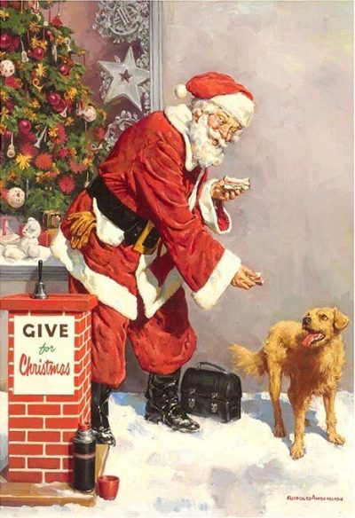 Santa with a Dog Rice Paper