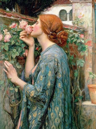Girl Smelling Roses Rice Paper