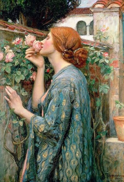 Girl Smelling Roses Rice Paper