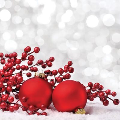 Red Christmas Baubles on Snow Luncheon Napkins