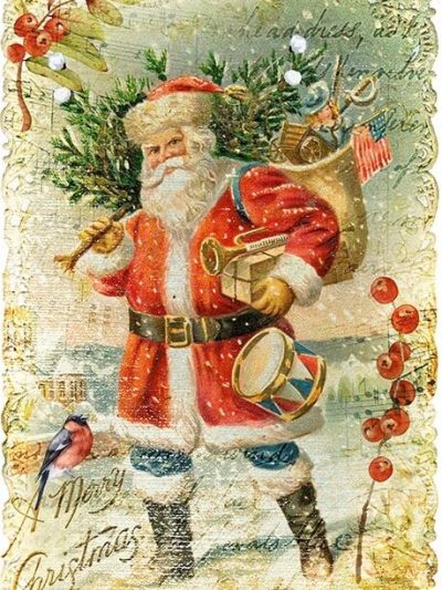 Vintage Santa with Presents Rice Paper