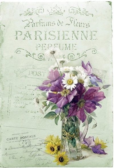 French Purple Bouquet in a Vase Rice Paper