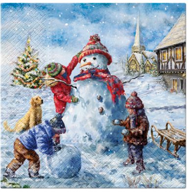 Kids with Snowman Luncheon Napkins