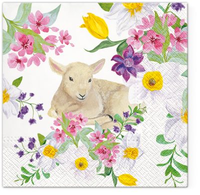 Lamb in Flowers Luncheon Napkins
