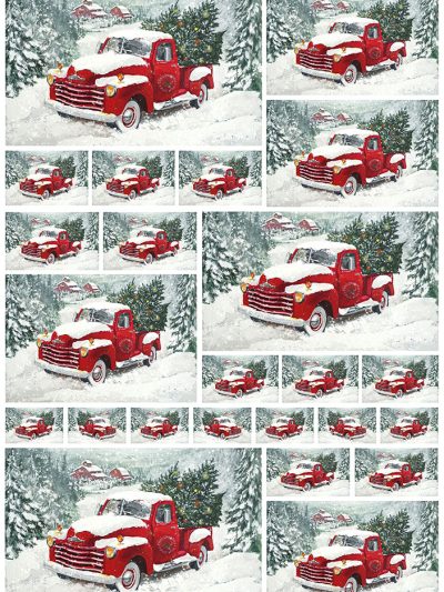 Snowy Red Truck Rice Paper