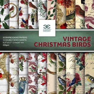 Vintage Christmas Birds Scrapbooking Paper