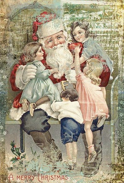 Santa with Children Rice Paper
