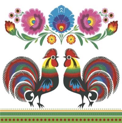 Folk Roosters Luncheon Napkins