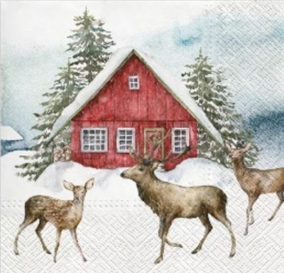 Snowy Red House Luncheon Napkins