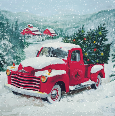 Snowy Red Truck Cocktail Napkins