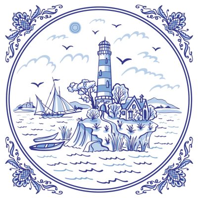 Blue Lighthouse Tile Cocktail Napkins