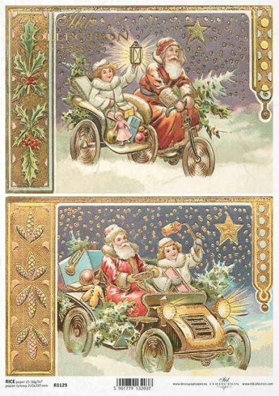 Santa Vehicle Postcard Rice Paper