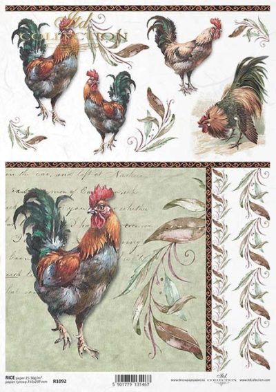 Rooster Collage Rice Paper