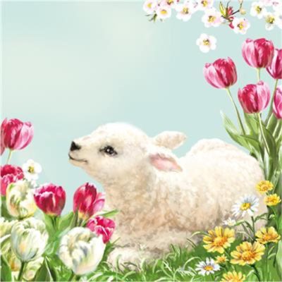 Lamb on Flower Meadow Luncheon Napkins