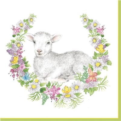 Easter Wreath with Lamb Luncheon Napkins